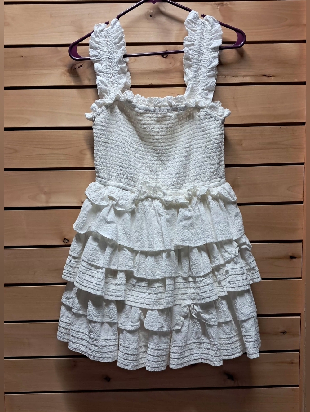 Self Contrast Smocked Ruffle Tiered Mini Dress Size S